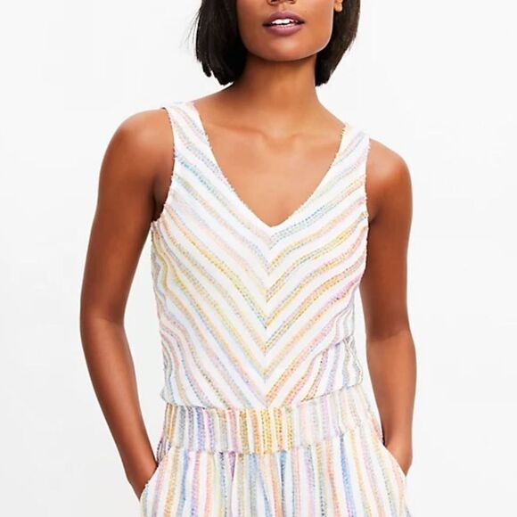 Lou & Grey Rainbow Stripe Double V Tank Top medium - Picture 1 of 9